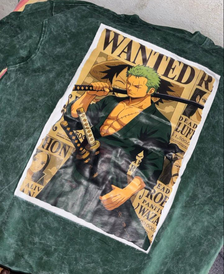 Zoro Acid Wash Graphic T‑Shirt (Oversized Fit)